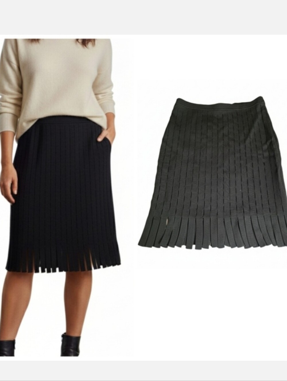 Etcetera Black Knit Fringe Skirt Office Attire Dressy Women's Size Medium